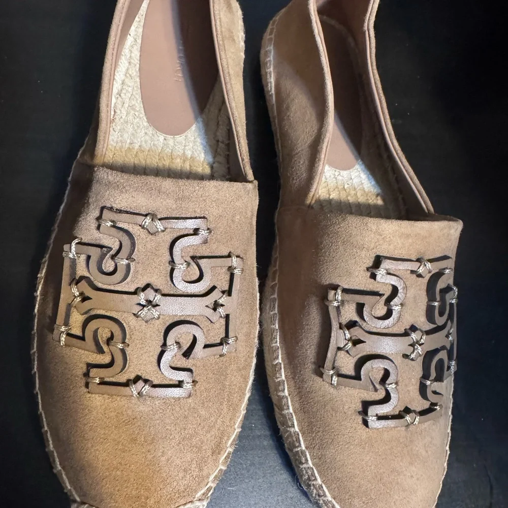 Tory Burch Beige Suede Logo Espadrille Flats